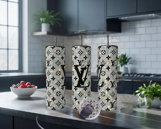 Silver Shimmery Tumbler with Matching Lid Topper - Luxe Bundle