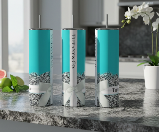 Teal Glittery Bow Stainless Steel Tumbler