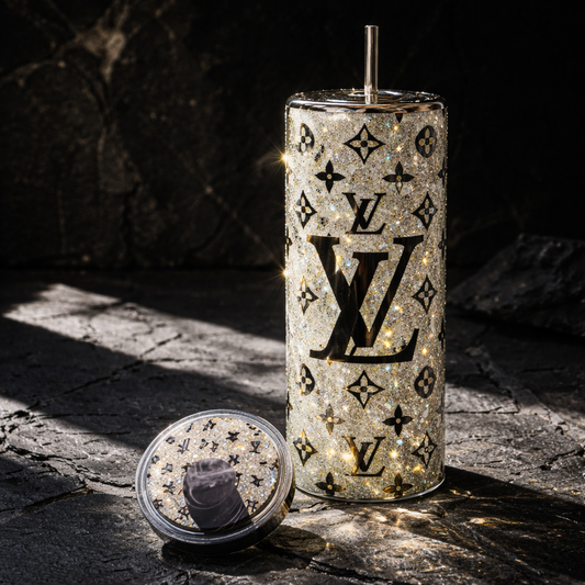 Silver Shimmery Tumbler with Matching Lid Topper - Luxe Bundle