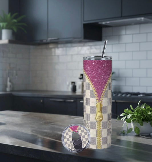 20oz Zipper Stainless Steel Tumbler with Lid Topper