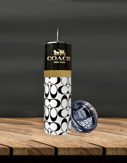 20oz Skinny Tumbler + Matching Lid Topper Set – Black & White Signature Pattern