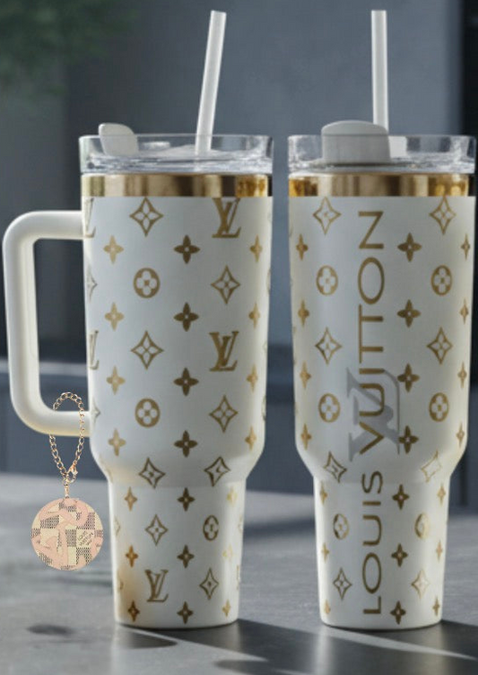 Complete Creme and Gold Laser Engraved Tumbler Set - Laser Engraved Luxe Bundle