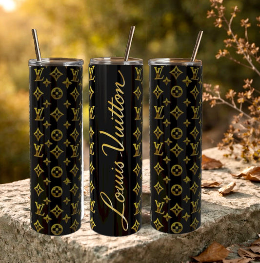 Black and Gold Luxe 20oz Skinny Stainless Steel Tumbler