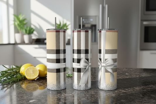 Brown Plaid Bow 20oz Stainless Steel Tumbler