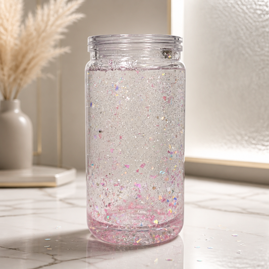 16oz Plastic Pink Snowglobe Tumbler