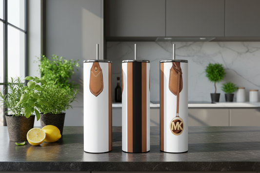 White | Tan Stripe Purse 20oz Tumbler