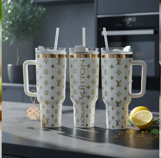 Complete Creme and Gold Laser Engraved Tumbler Set - Laser Engraved Luxe Bundle