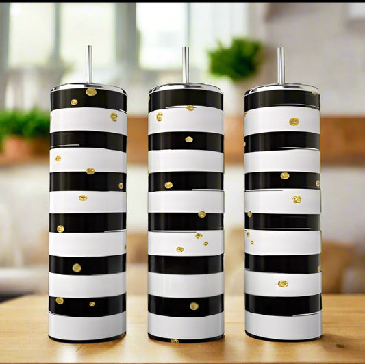 Personalized Striped Gold Sparkle 20oz Skinny Tumbler