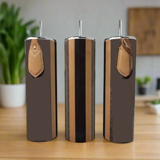 Brown | Tan Stripe Monogram Purse 20oz Tumbler