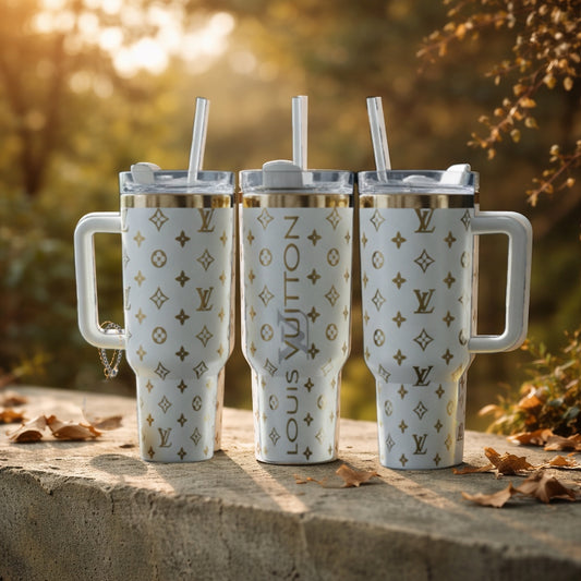 Creme & Gold Luxe Laser Engraved Tumbler