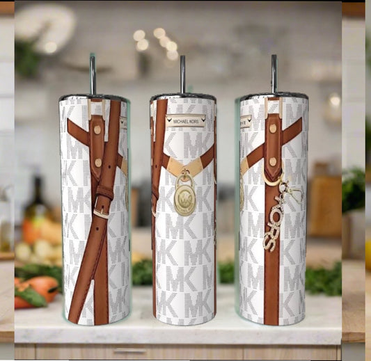 White and Brown Strap Style 20oz Stainless Steel Tumbler