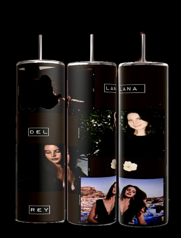 Kreative Kreationz's Lana Del Ray 20oz Tumblers feature Lana’s outdoor photo collage and her name in white text, making these stylish, eco-friendly stainless steel mugs a great gift for any fan.