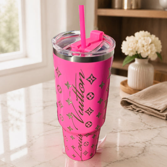 Bright Pink Laser Engraved Tumbler