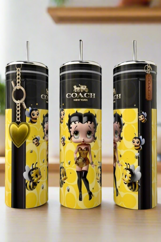 Retro Glam Bee Girl 20oz Skinny Tumbler | Yellow Fashion Inspired Stainless Steel Cup