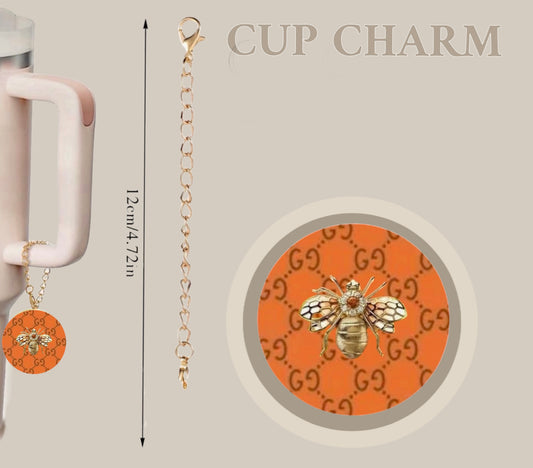Orange Bee Monogram l Cup Charm | Dangle