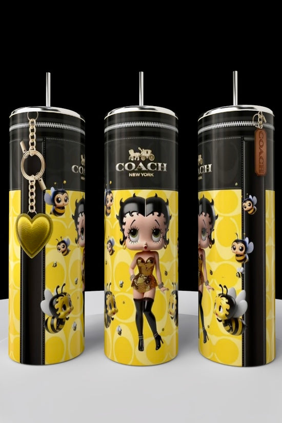 Retro Glam Bee Girl 20oz Skinny Tumbler | Yellow Fashion Inspired Stainless Steel Cup
