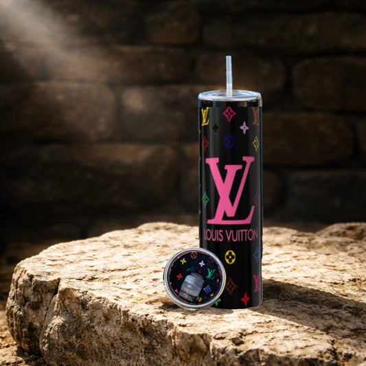 Black Multicolor Monogram Tumbler with Matching Lid Topper - Luxe Bundle