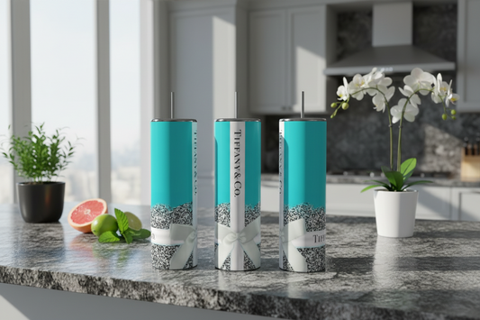 Teal Glittery Bow Stainless Steel Tumbler