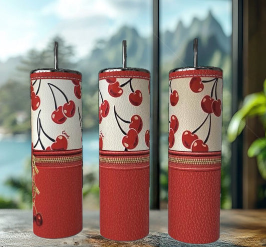 Red Cherry Zipper 20oz Stainless Steel Tumbler