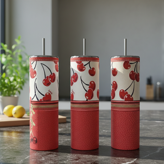 Red Cherry Zipper 20oz Stainless Steel Tumbler