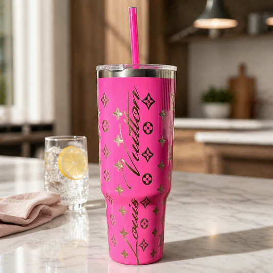 Bright Pink Laser Engraved Tumbler