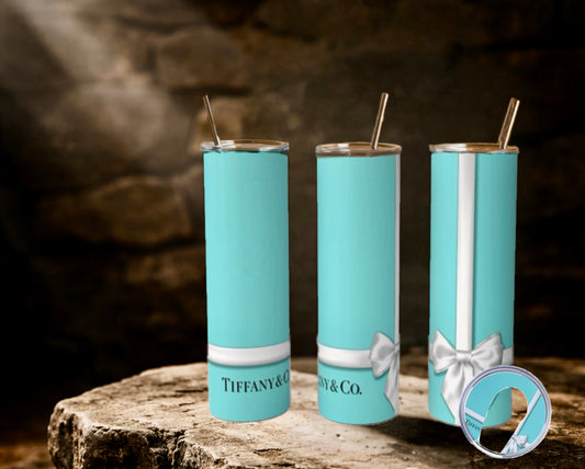 Teal Ribbon Tumbler with Matching Lid - Luxe Bundle
