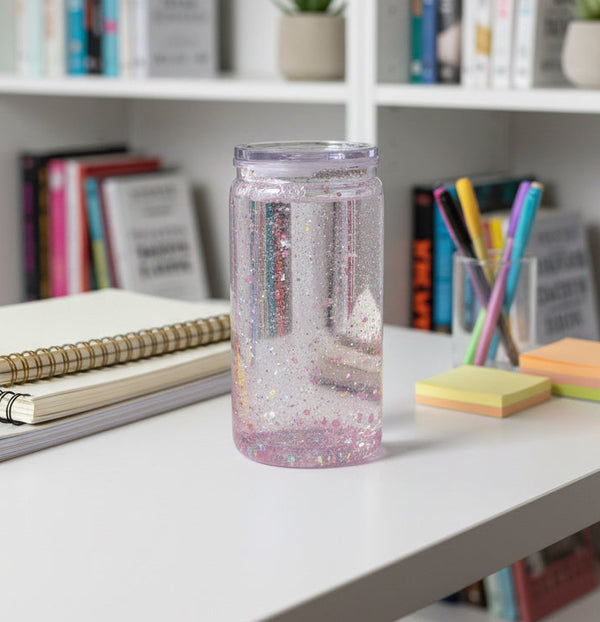 16oz Plastic Pink Snowglobe Tumbler