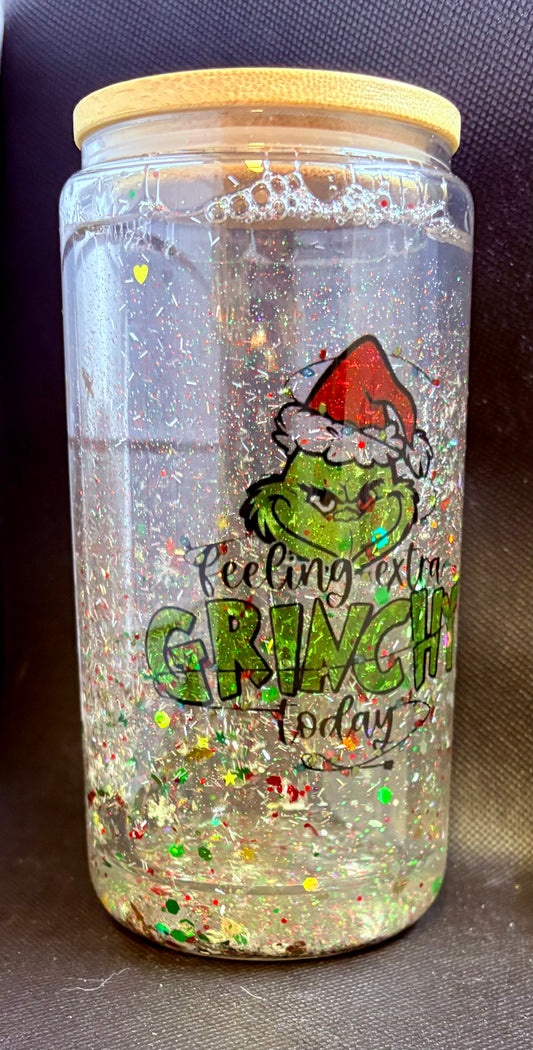The Grinch loading 16oz glass  - Snowglobe Tumbler-16oz