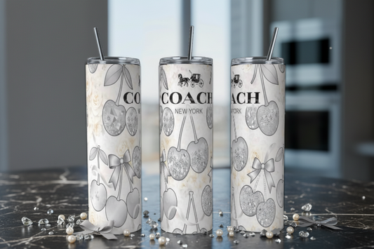 Cherries | Gold | Silver | Luxe Stainless Steel 20oz Skinny Tumbler