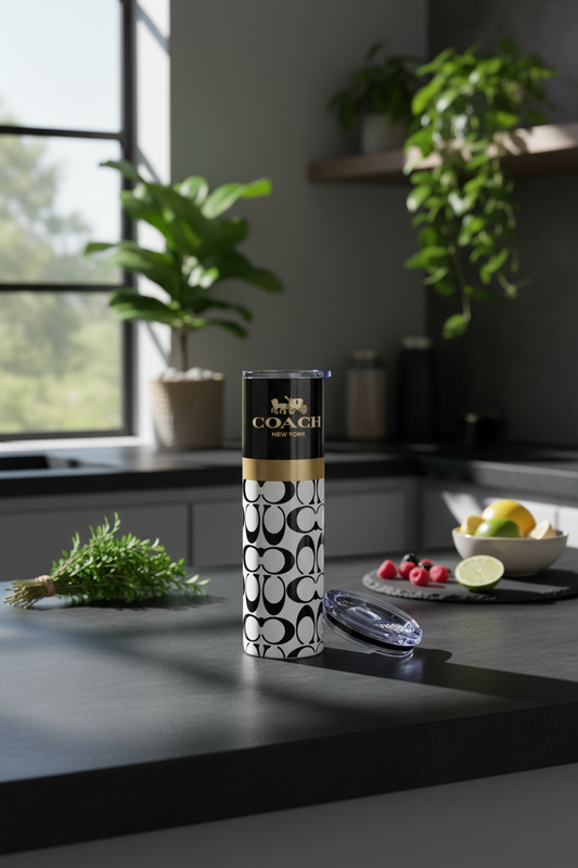 Gold & Black Tumbler with Matching Lid Topper - Luxe Bundle