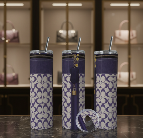 Purple Purse 20oz Stainless Steel Tumbler with Lid Topper