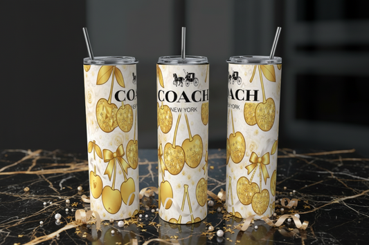Cherries | Gold | Silver | Luxe Stainless Steel 20oz Skinny Tumbler