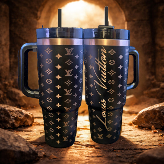 Black & Gold Engraved Cursive 30oz Tumbler