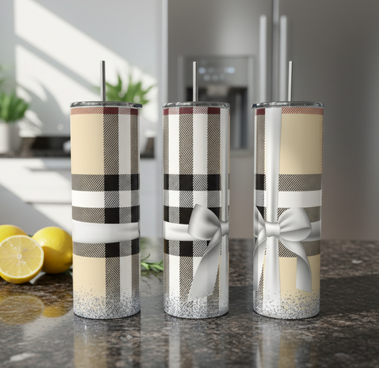 Brown Plaid Bow 20oz Stainless Steel Tumbler