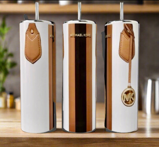 White, Brown & Black 20oz Stainless Steel Tumbler | Purse Designed | Monogram