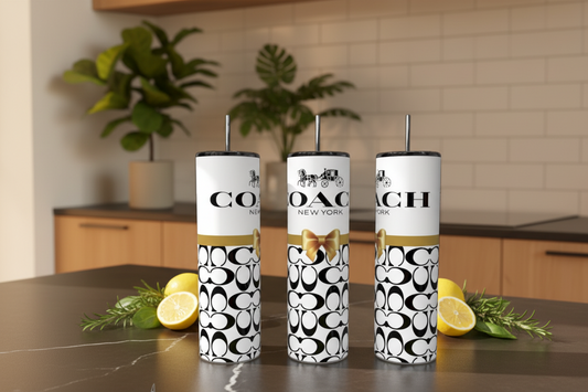 White & Gold Coached 20oz Skinny Tumbler