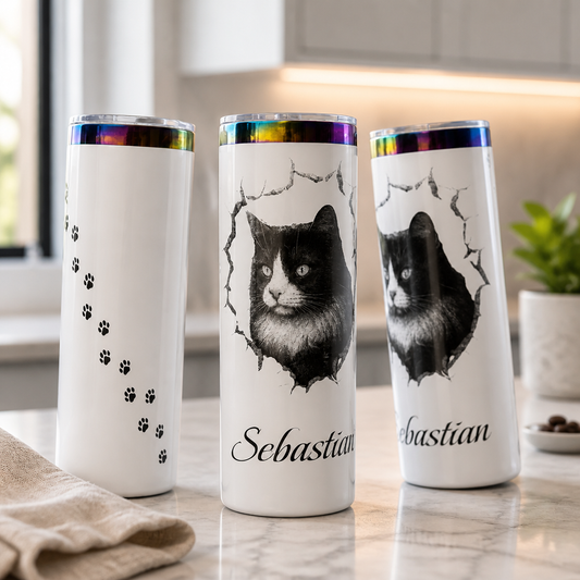 Laser-Engraved Pet Portrait 20oz Oil Slick Tumbler