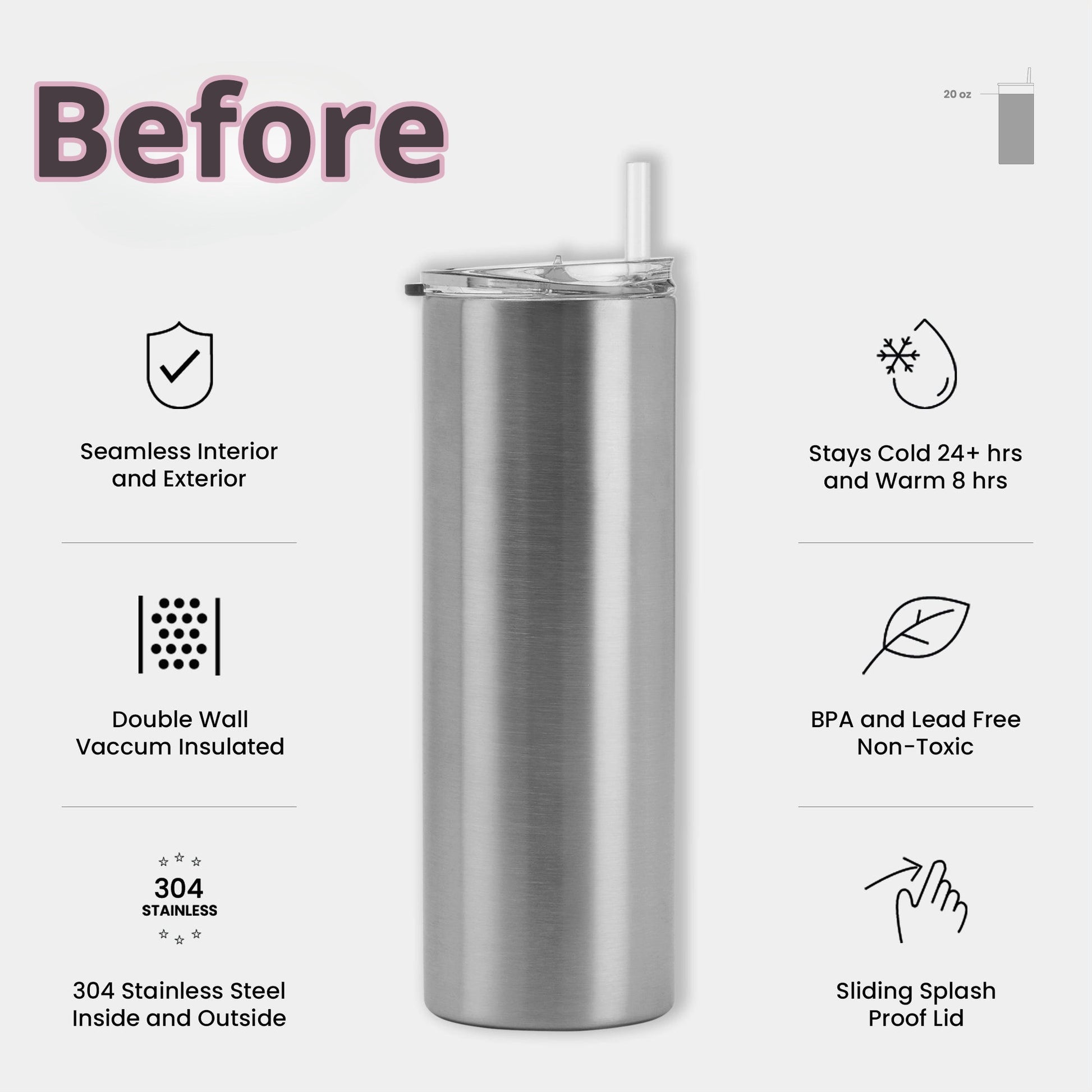 Sugar Free Red Bull Energy- Silver Stainless Steel 20oz Tumbler