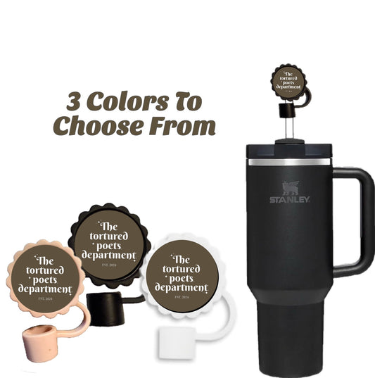 Kreative Kreationz  Straw Topper set includes three silicone caps in black, beige, and white 