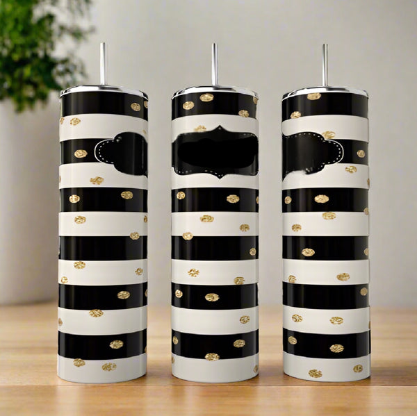 Personalized Striped Gold Sparkle 20oz Skinny Tumbler