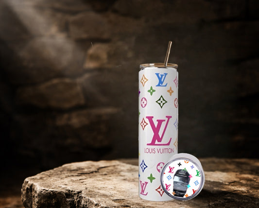 Multicolor Monogram Tumbler with Matching Lid Topper - Luxe Bundle