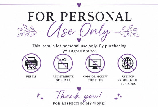 Disclaimer for personal use with icons and text on a white background