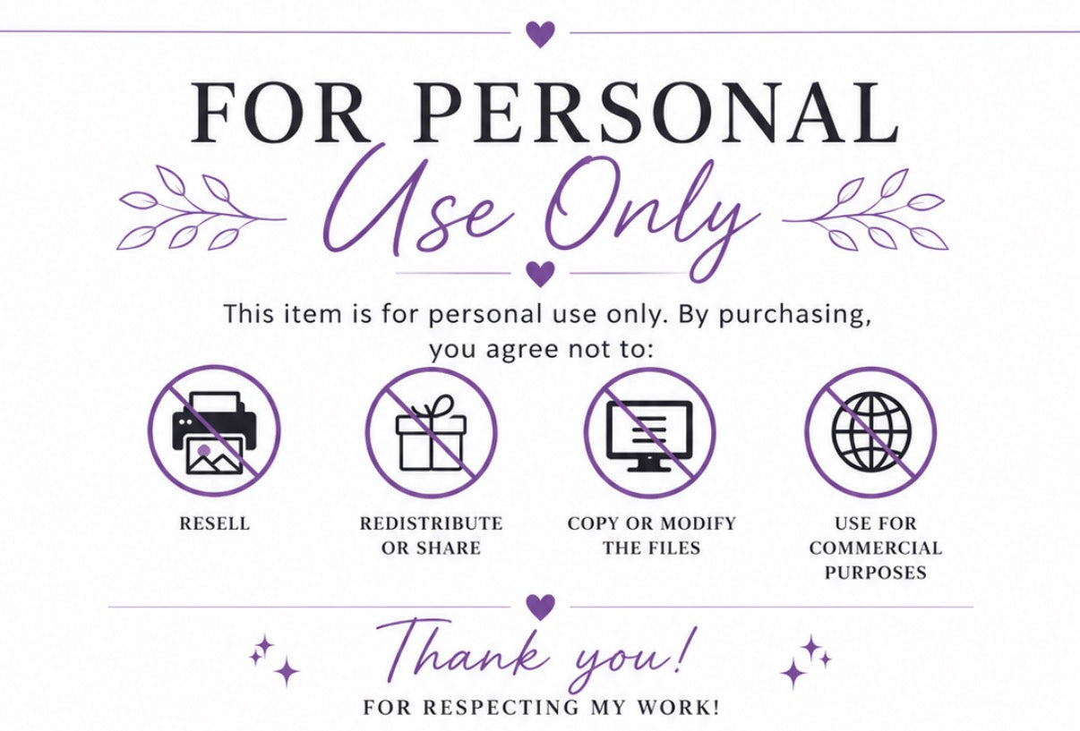 Disclaimer for personal use with icons and text on a white background